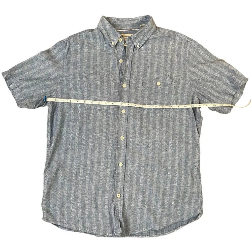 Weatherproof Vintage Blue Linen Blend Short Sleeve Button-Up Casual Shirt